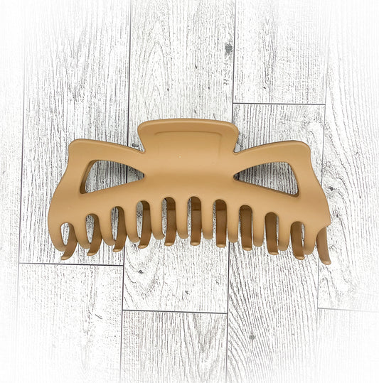 Matte Khaki hair claw clip - classic bow shaped - 5 inches in length - in length. Great for Braids, twists, long hair, thick hair, and coarse hair.