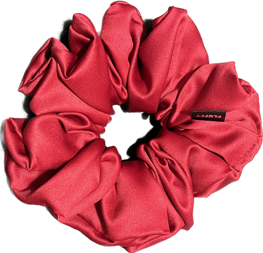 Ruby Red Satin Fluffy Scrunchie - Sleek and Stylish